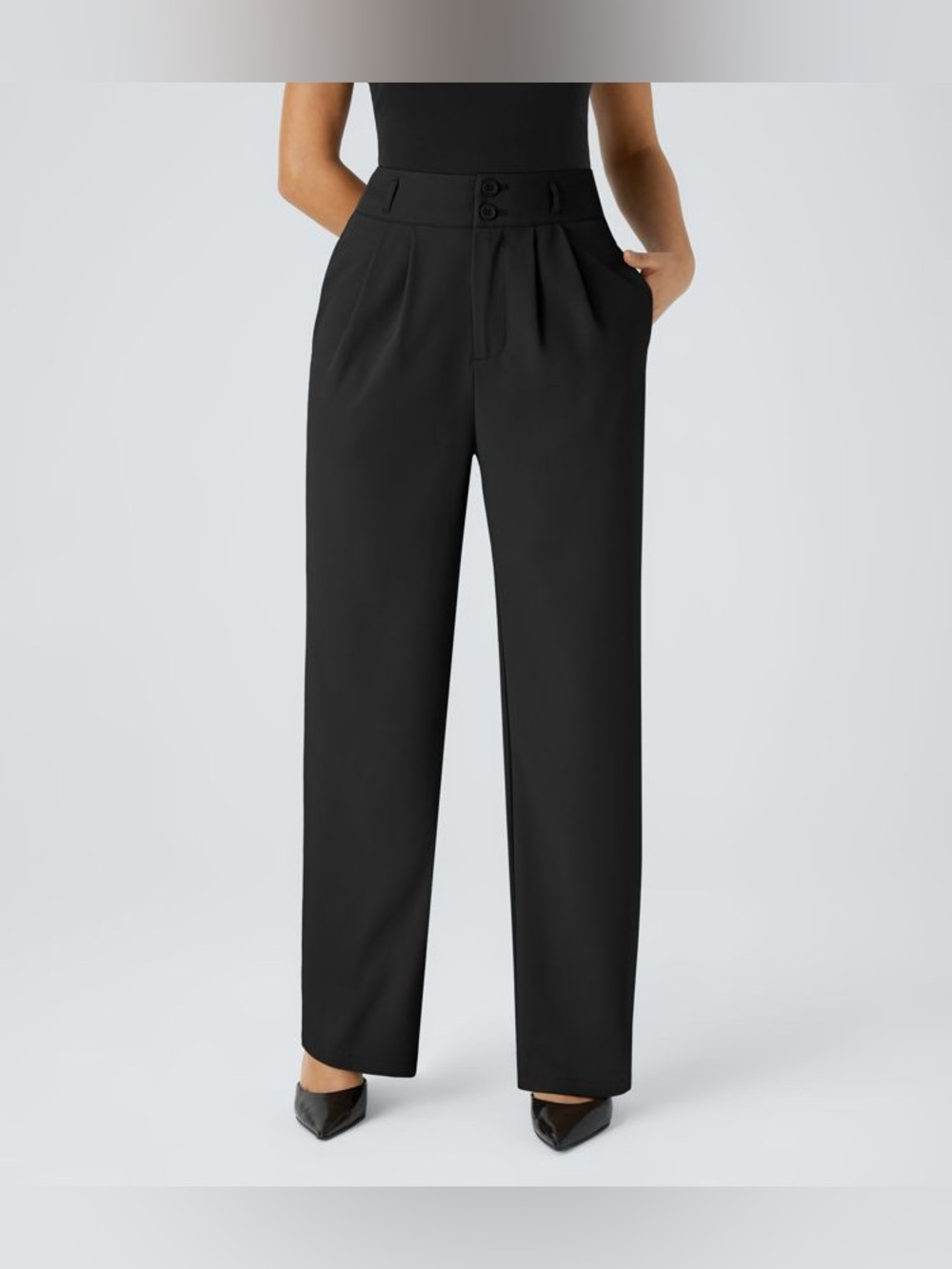 Halara Flex High Waisted Zipper Pocket Shirred Straight Leg Work Trousers